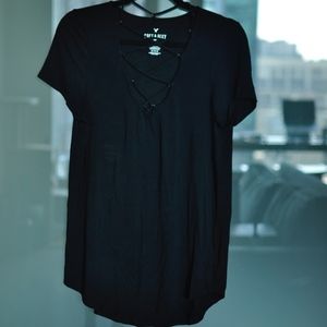 AE Black Soft T with Lace Up Detail (Medium)